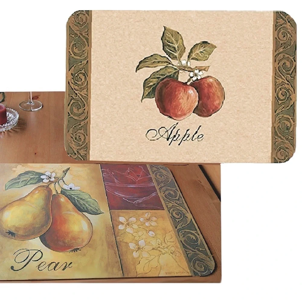 Heirloom Apple Pear Placemats Fruit Reversible Wipe Clean Multicolor 4 Piece Set